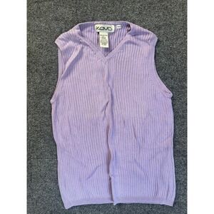 Kevo Silk Sweater Vest Womens Large Purple Ribbed V-Neck Sleeveless Knit Top